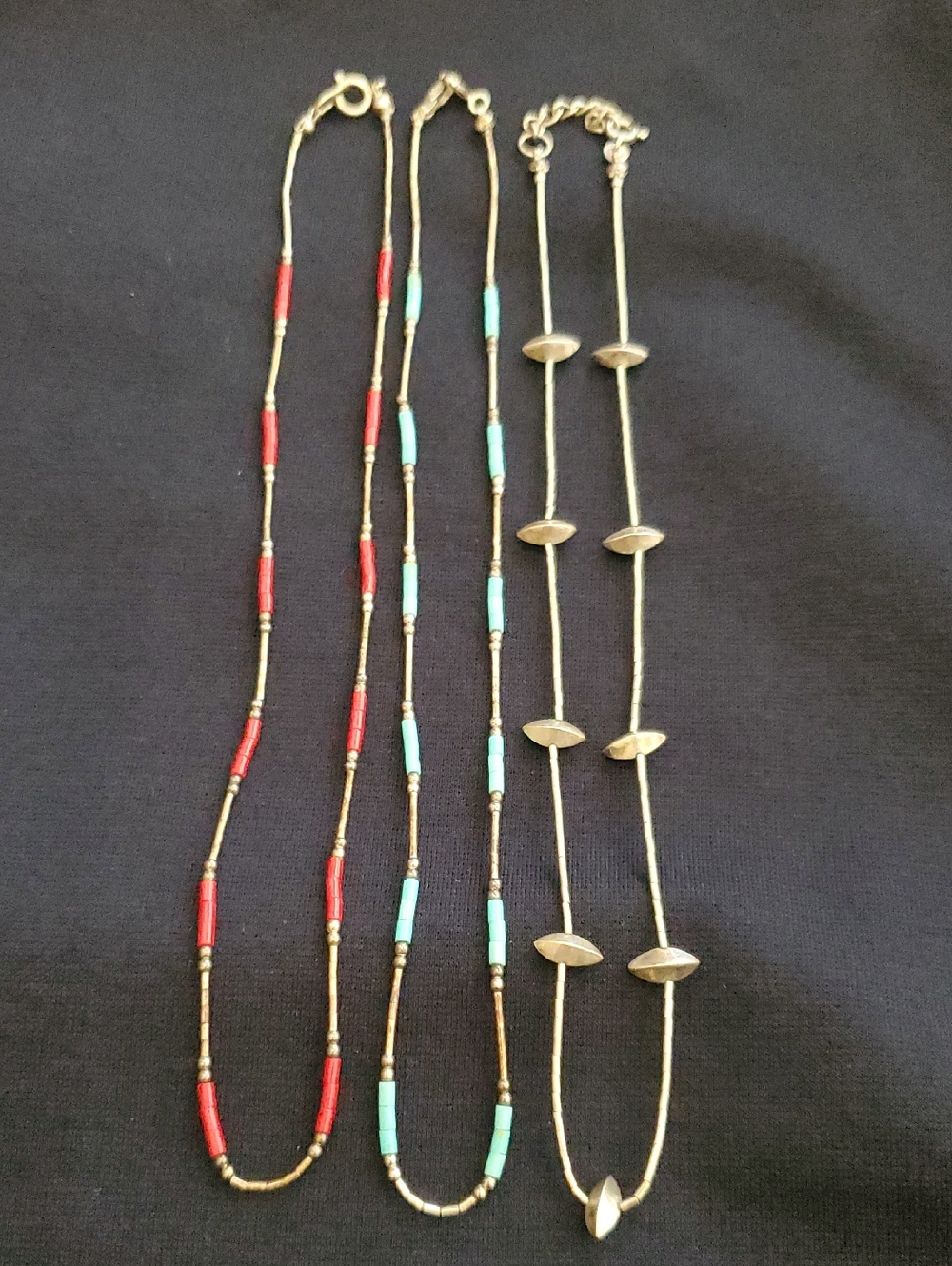 Navajo Style Sterling Silver .925 Beaded Women's Necklaces Red/Turquoise Accents